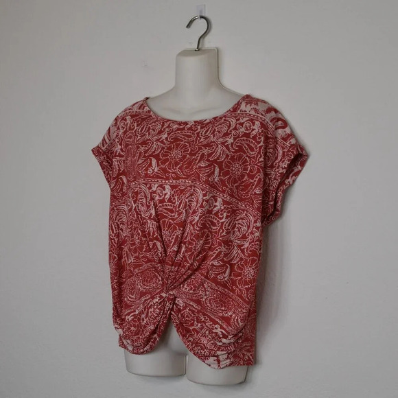 Lucky Brand Floral Knot Front Top Sz M Sunflower Crop Oversized Modal Blend Boho - Picture 4 of 16